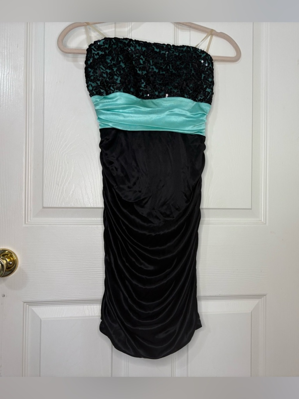 Speechless Black Strapless Dress with Teal Satin Band